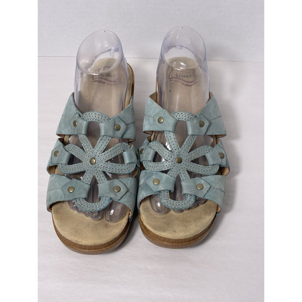 Dansko Serena Wedge Sandal Women's Sz 41/ US 10 Light Blue Leather  Boho Coastal